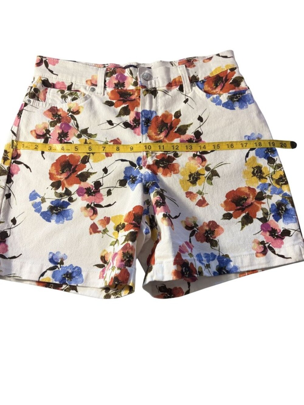 Vintage White Dream Garden High-Rise Stretch Cotton Shorts Size 10 (Amanda) - Picture 5 of 11